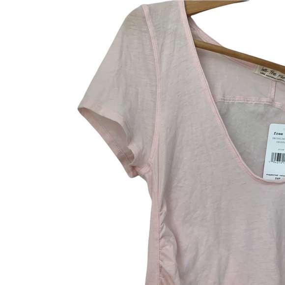 Free People Women Pink Rouch Sides T-Shirt Large - Picture 7 of 7